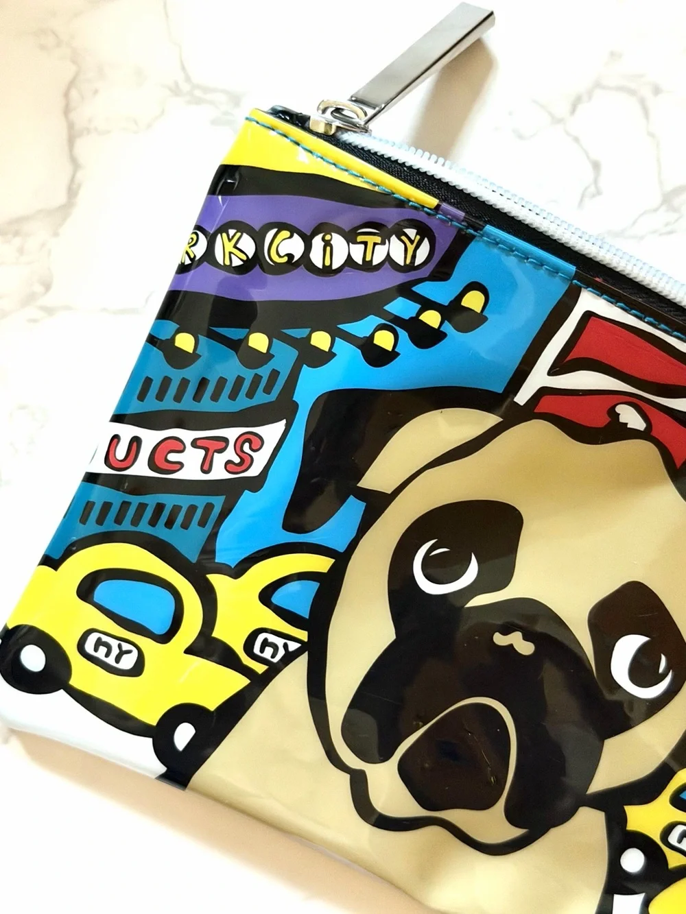 Marc Tetro | High-Gloss Patent Vinyl Pug Zipper Pouch Clutch | NYC Times Square